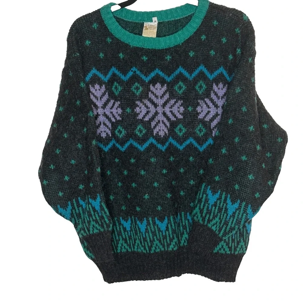 Álafoss Icewool‎ Iceland Wool Sweater Nordic Fair Isle Made Iceland M Vtg